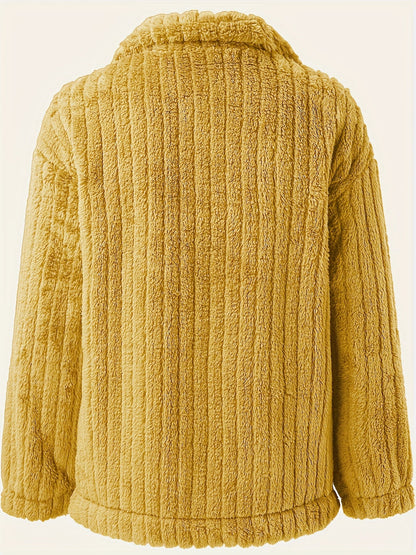 Ladies' Teddy Coat with Shawl Collar and Long Sleeves for Casual Autumn and Winter