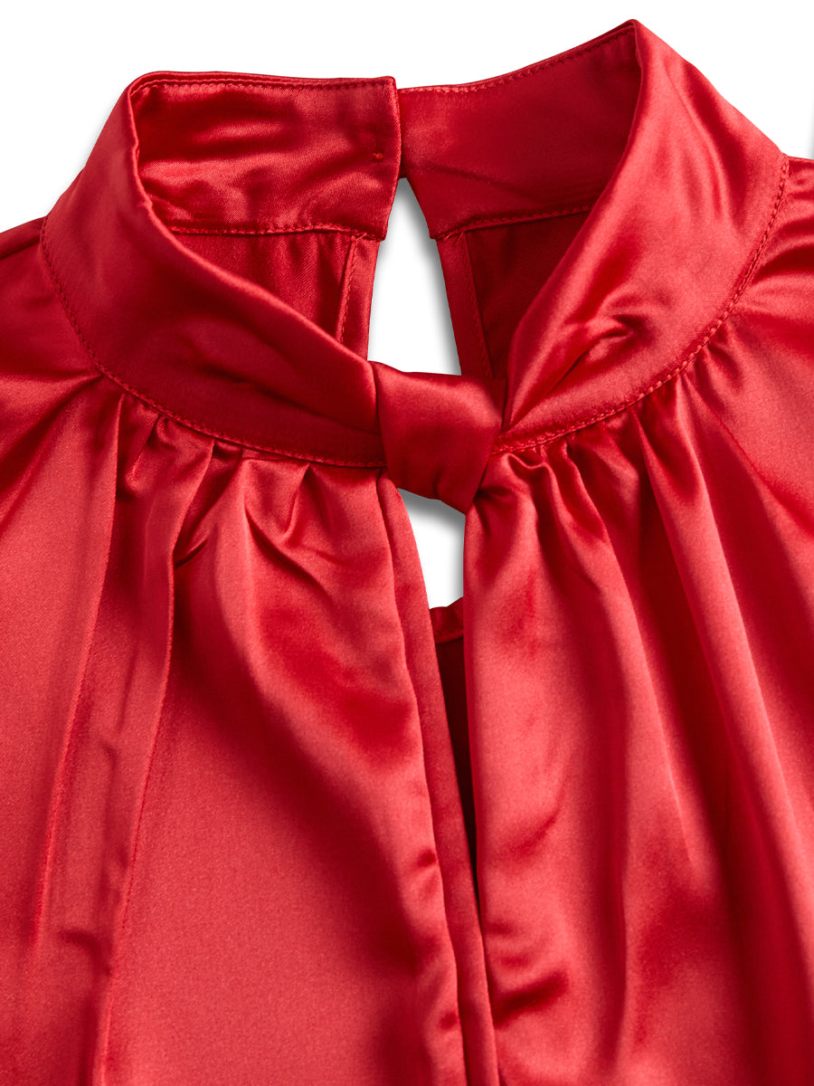 Elegant Satin Ladies' Blouse with Keyhole Neckline for Timeless and Refined