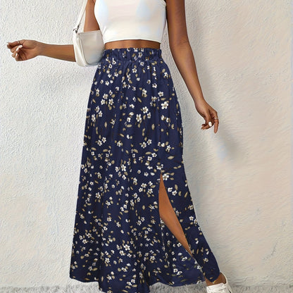 Elegant Summer Maxi Skirt with Floral Print and Airy Split for Women