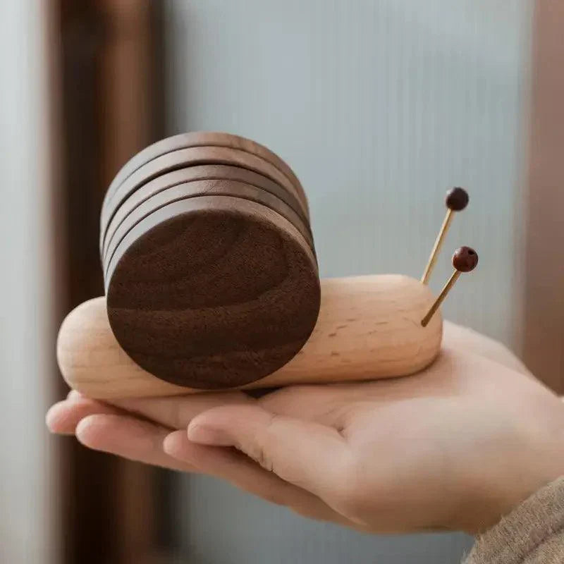 Table with Wooden Coaster Set with Log Design for Protection