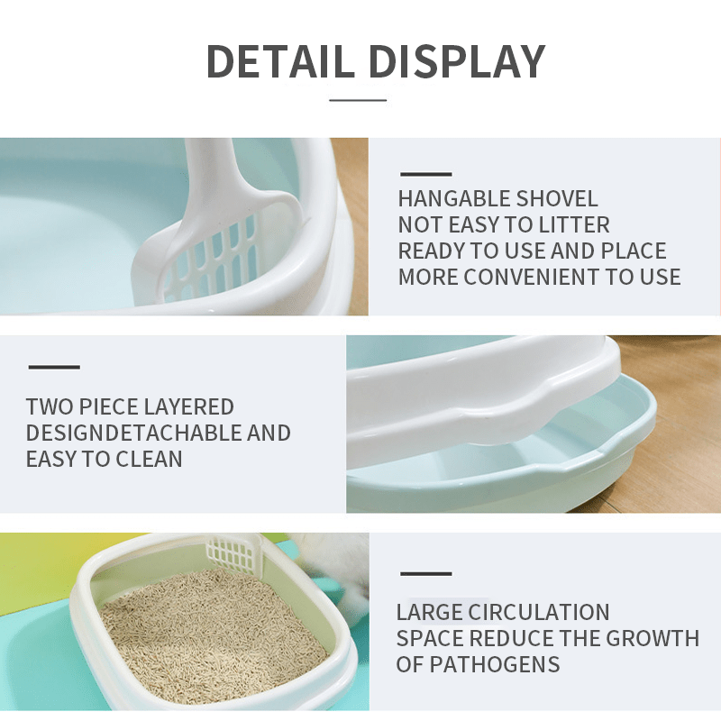 Large Open Cat Litter Tray with Raised Edge and Scoop with Minimalist and Spacious Design