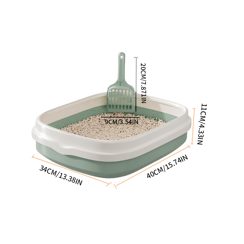 Large Open Cat Litter Tray with Raised Edge and Scoop with Minimalist and Spacious Design