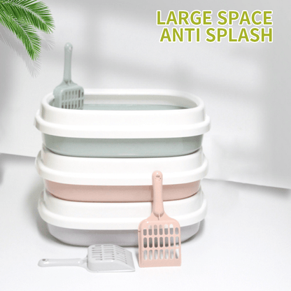 Large Open Cat Litter Tray with Raised Edge and Scoop with Minimalist and Spacious Design