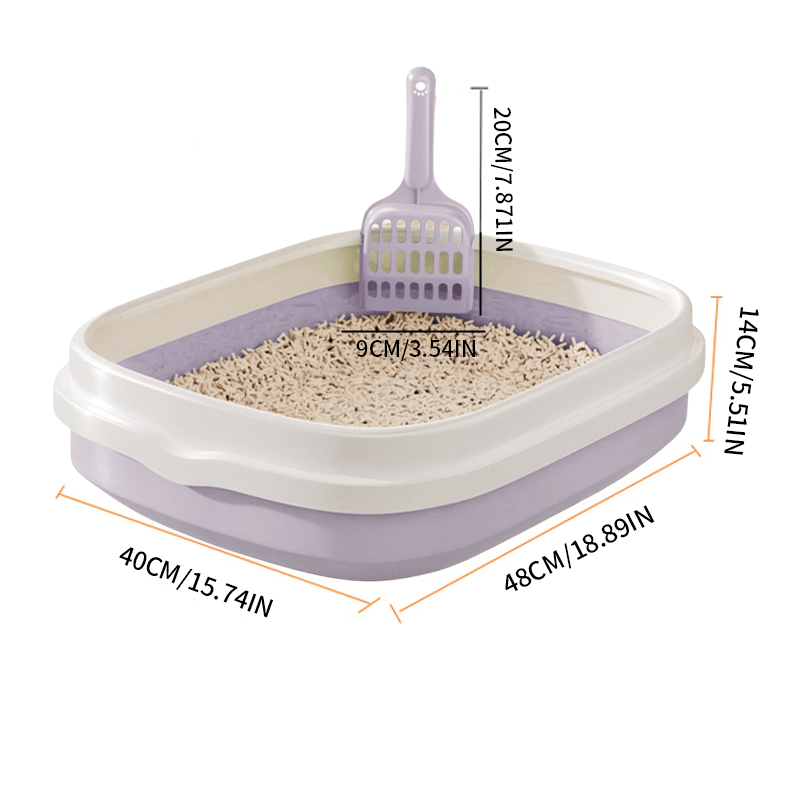 Large Open Cat Litter Tray with Raised Edge and Scoop with Minimalist and Spacious Design