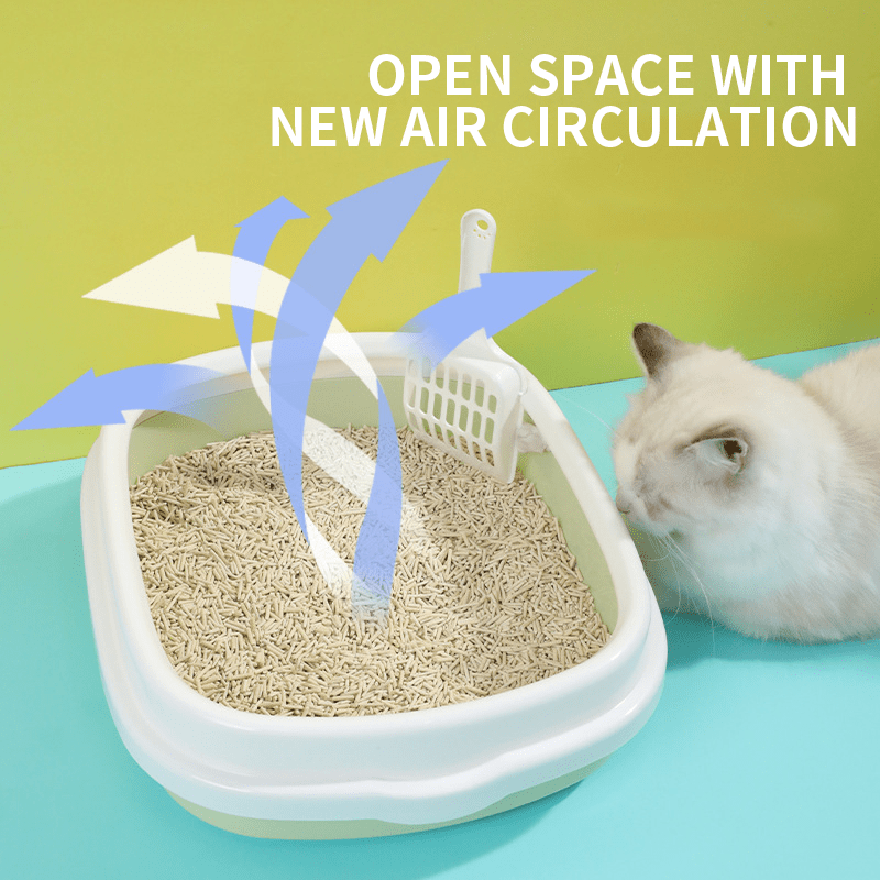 Large Open Cat Litter Tray with Raised Edge and Scoop with Minimalist and Spacious Design