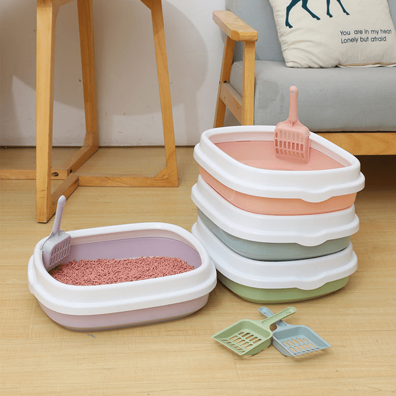 Large Open Cat Litter Tray with Raised Edge and Scoop with Minimalist and Spacious Design