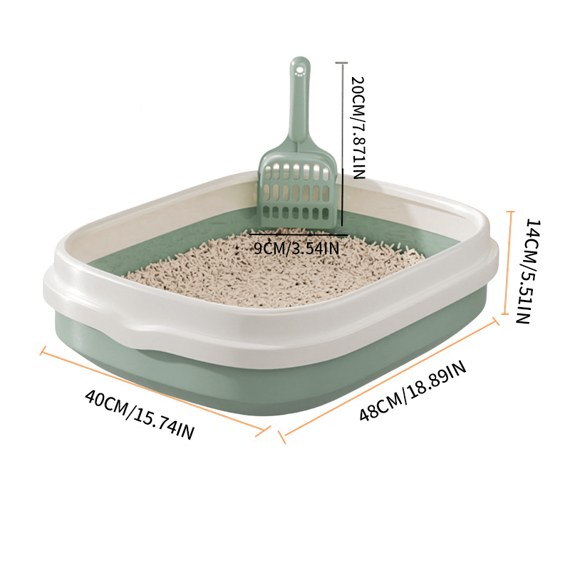 Large Open Cat Litter Tray with Raised Edge and Scoop with Minimalist and Spacious Design