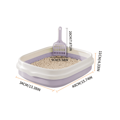 Large Open Cat Litter Tray with Raised Edge and Scoop with Minimalist and Spacious Design