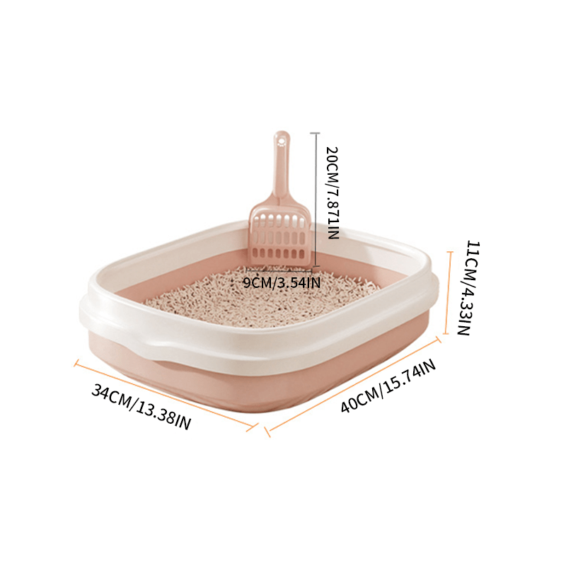 Large Open Cat Litter Tray with Raised Edge and Scoop with Minimalist and Spacious Design