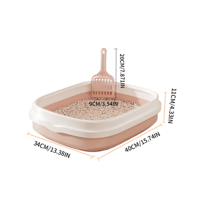 Large Open Cat Litter Tray with Raised Edge and Scoop with Minimalist and Spacious Design