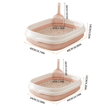 Large Open Cat Litter Tray with Raised Edge and Scoop with Minimalist and Spacious Design