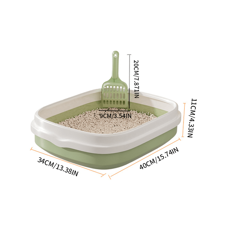 Large Open Cat Litter Tray with Raised Edge and Scoop with Minimalist and Spacious Design