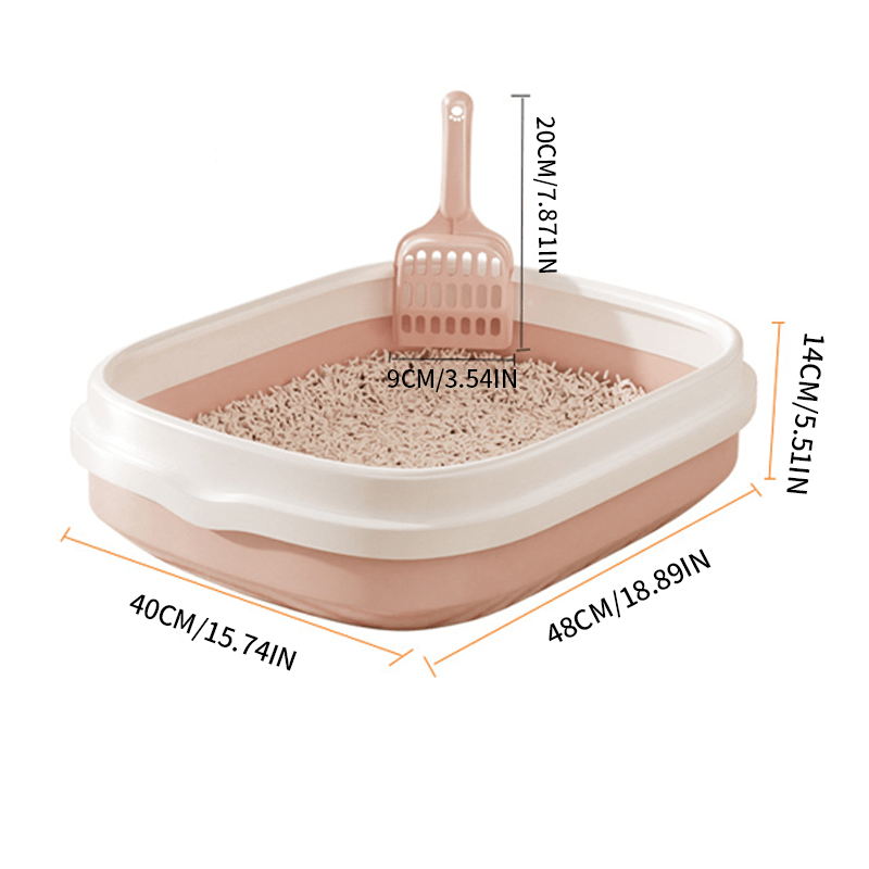 Large Open Cat Litter Tray with Raised Edge and Scoop with Minimalist and Spacious Design