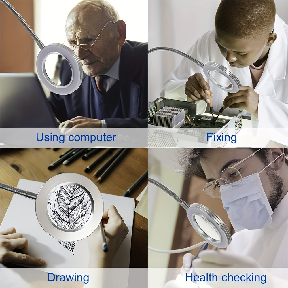 Glass with LED Magnifying Lamp with Clamp for Perfect for Hands-Free Work and Precision