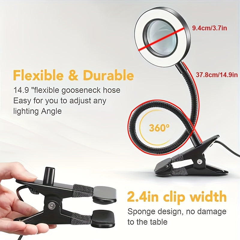 Glass with LED Magnifying Lamp with Clamp for Perfect for Hands-Free Work and Precision