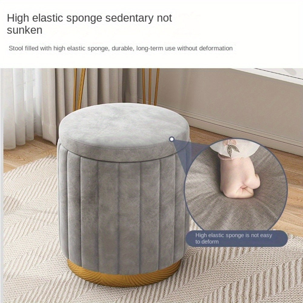 Nordic Chic Storage Ottoman with Stylish Round Pouf with Storage and Mirror Finish