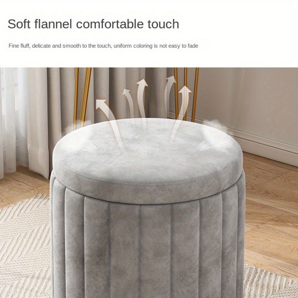 Nordic Chic Storage Ottoman with Stylish Round Pouf with Storage and Mirror Finish