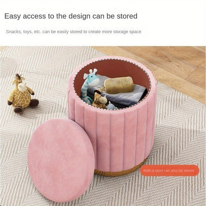 Nordic Chic Storage Ottoman with Stylish Round Pouf with Storage and Mirror Finish