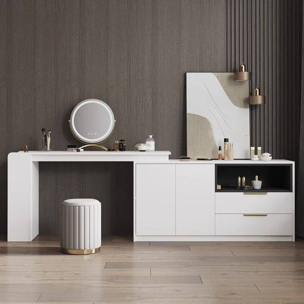 Nordic Chic Storage Ottoman with Stylish Round Pouf with Storage and Mirror Finish