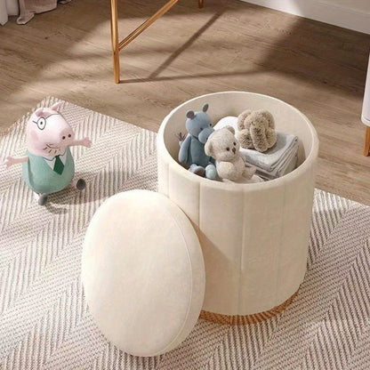 Nordic Chic Storage Ottoman with Stylish Round Pouf with Storage and Mirror Finish
