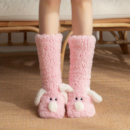Dog with Ladies Cozy Cartoon Winter Socks with Soft and Warm Slipper Socks