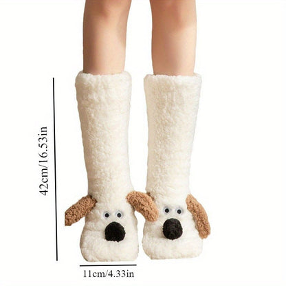 Dog with Ladies Cozy Cartoon Winter Socks with Soft and Warm Slipper Socks