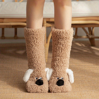 Dog with Ladies Cozy Cartoon Winter Socks with Soft and Warm Slipper Socks