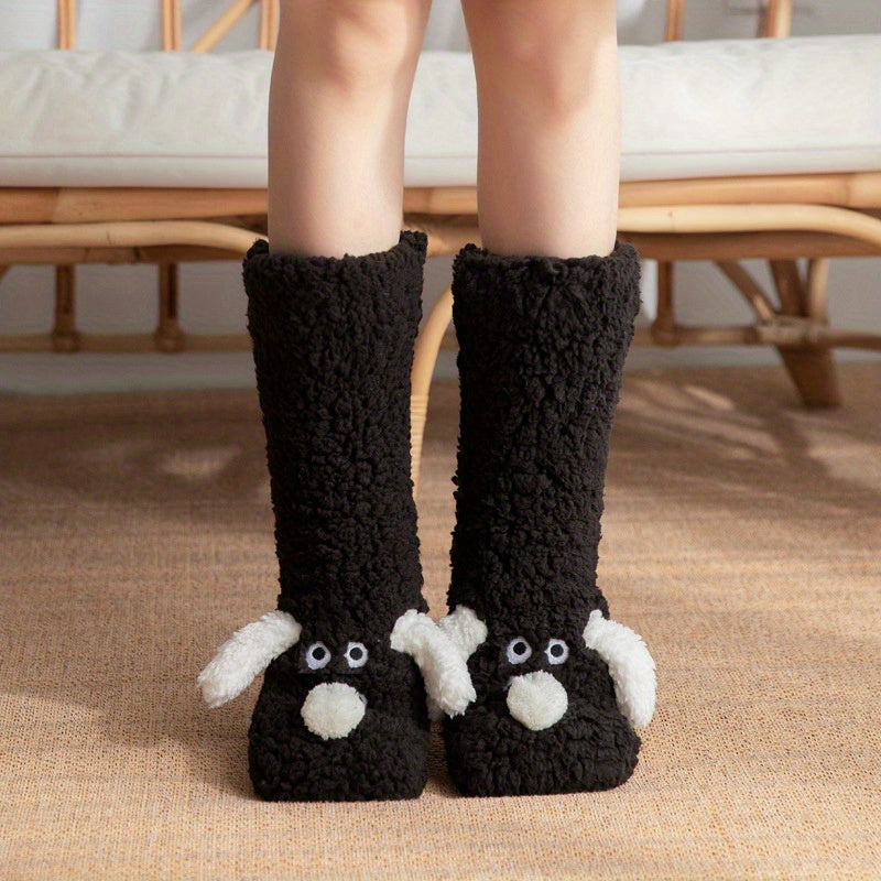 Dog with Ladies Cozy Cartoon Winter Socks with Soft and Warm Slipper Socks