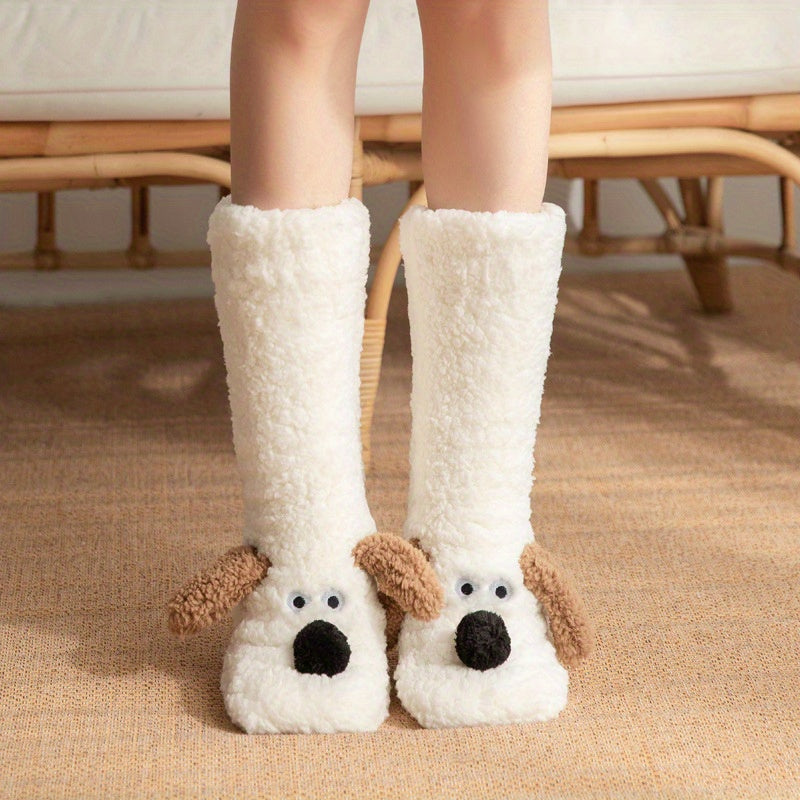 Dog with Ladies Cozy Cartoon Winter Socks with Soft and Warm Slipper Socks