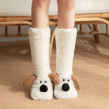 Dog with Ladies Cozy Cartoon Winter Socks with Soft and Warm Slipper Socks
