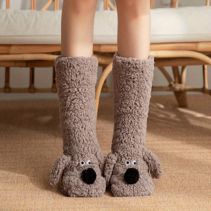 Dog with Ladies Cozy Cartoon Winter Socks with Soft and Warm Slipper Socks