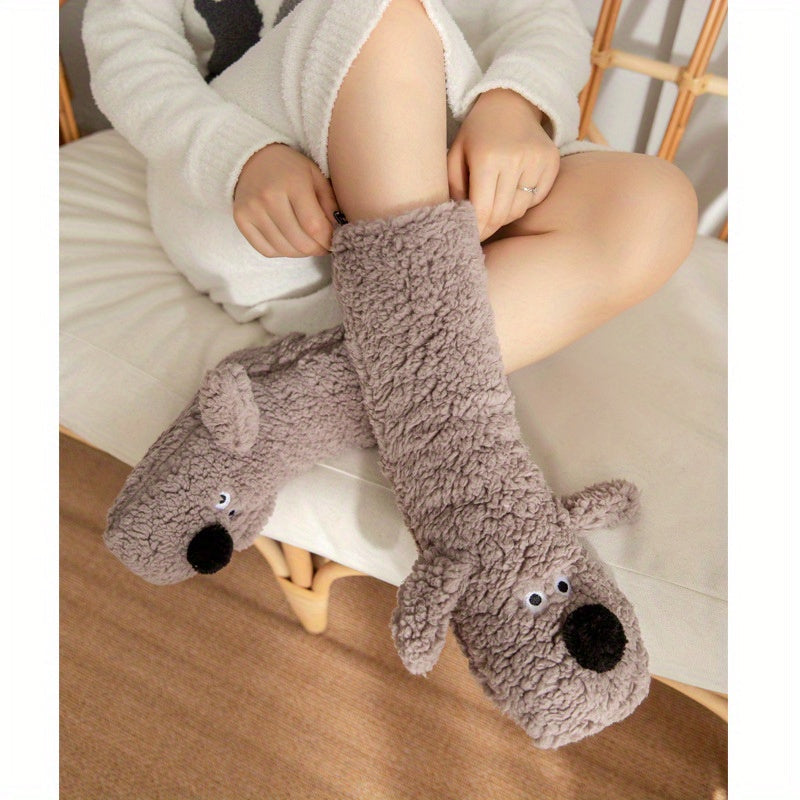 Dog with Ladies Cozy Cartoon Winter Socks with Soft and Warm Slipper Socks
