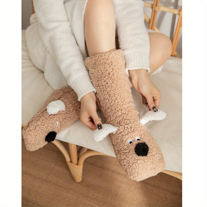 Dog with Ladies Cozy Cartoon Winter Socks with Soft and Warm Slipper Socks