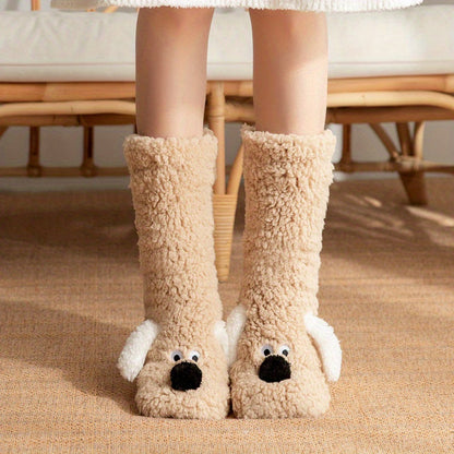 Dog with Ladies Cozy Cartoon Winter Socks with Soft and Warm Slipper Socks