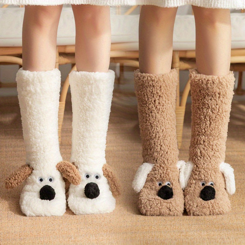 Dog with Ladies Cozy Cartoon Winter Socks with Soft and Warm Slipper Socks