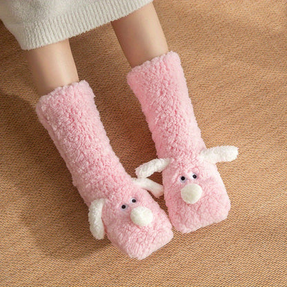 Dog with Ladies Cozy Cartoon Winter Socks with Soft and Warm Slipper Socks