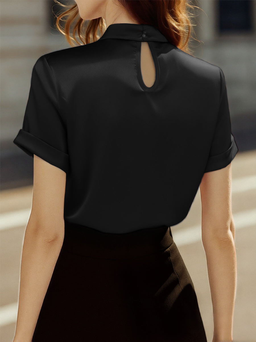 Elegant Satin Ladies' Blouse with Keyhole Neckline for Timeless and Refined