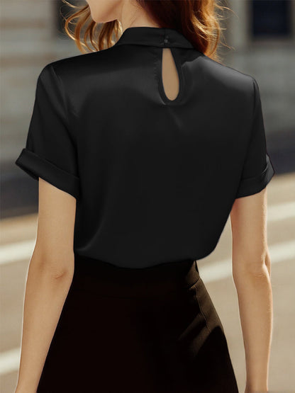 Elegant Satin Ladies' Blouse with Keyhole Neckline for Timeless and Refined