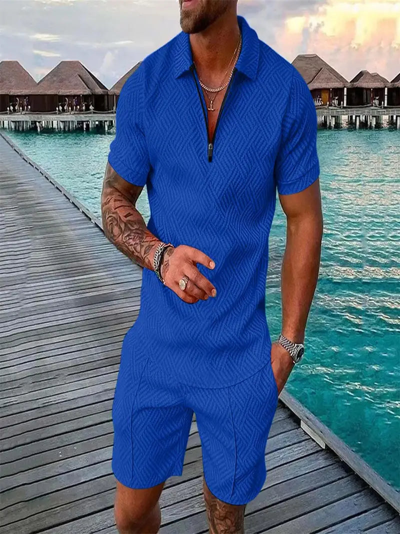 Set with Geometric Men's Summer Polo and Shorts