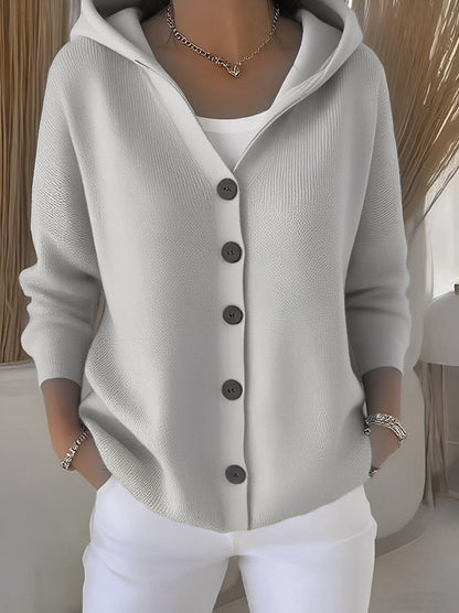 Knitted Women's Cardigan with Hood and Buttons for a Comfortable Casual Look