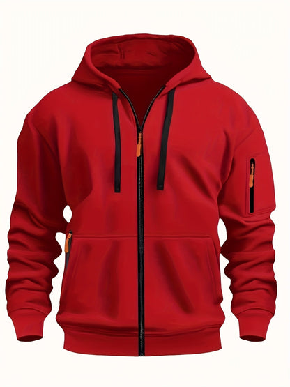 Men's Zip-Up Hoodie with Hood for Casual Outdoor Sweatshirt