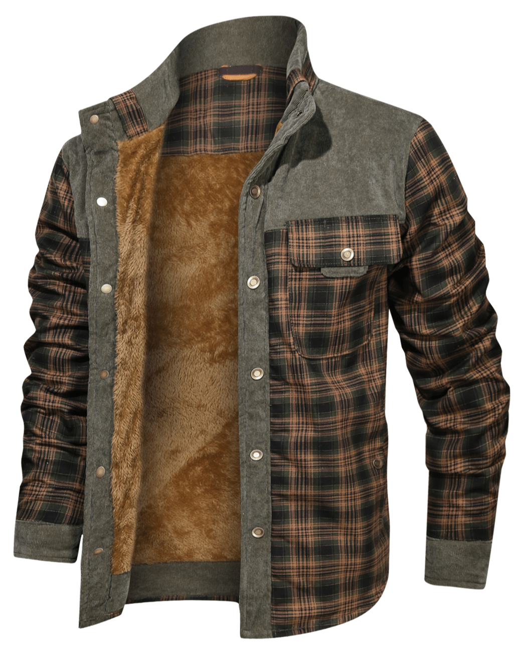 Robust Men's Flannel Coat with Faux Fur Lining for Warm, Durable and Protective
