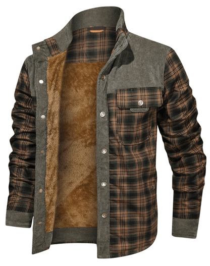 Robust Men's Flannel Coat with Faux Fur Lining for Warm, Durable and Protective