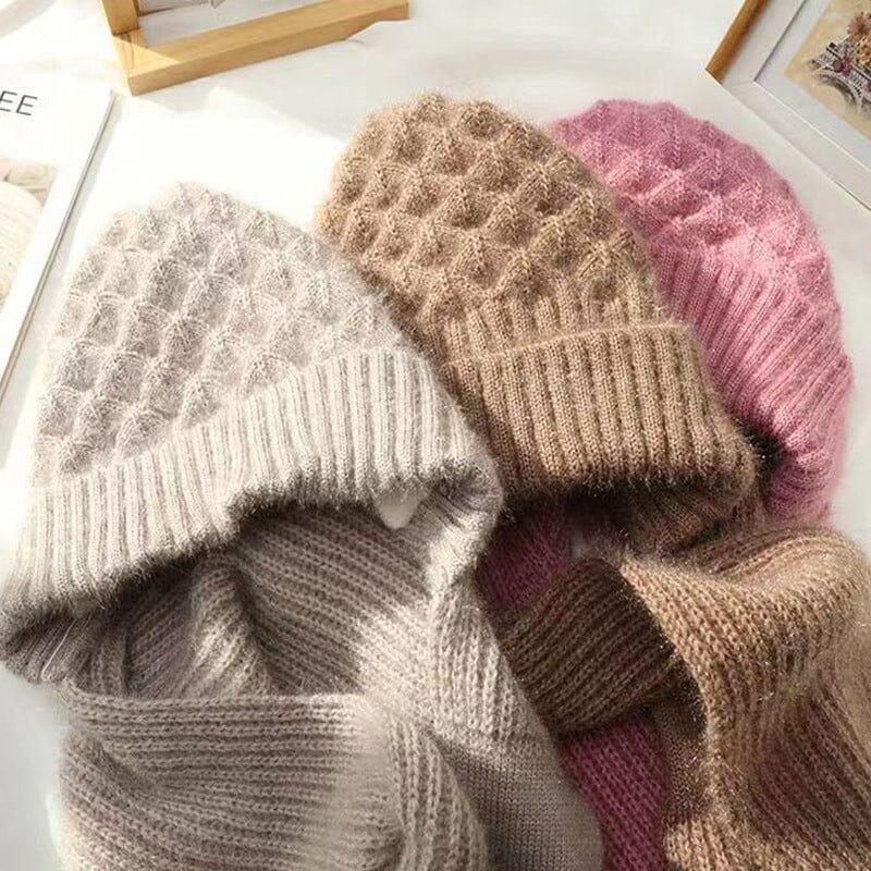 Knitted Winter Hat with Integrated Scarf with 2-in-1 Design