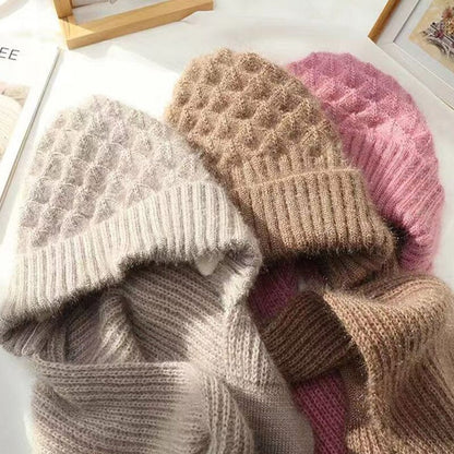 Knitted Winter Hat with Integrated Scarf with 2-in-1 Design