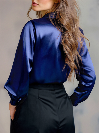 Satin Ladies' Blouse with Long Sleeves and Notched Collar for Elegant and Comfortable