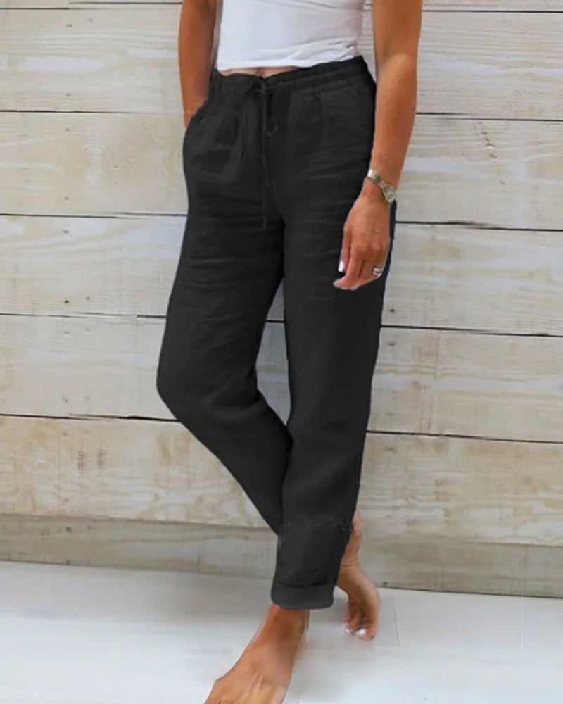 Linen Pants Women with Elastic Waist and Comfortable Fit