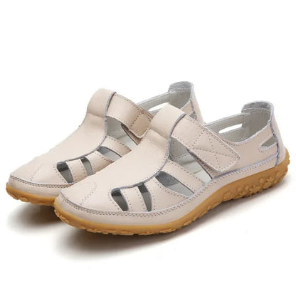 Leather Sandals for Women with Velcro and Comfort Sole