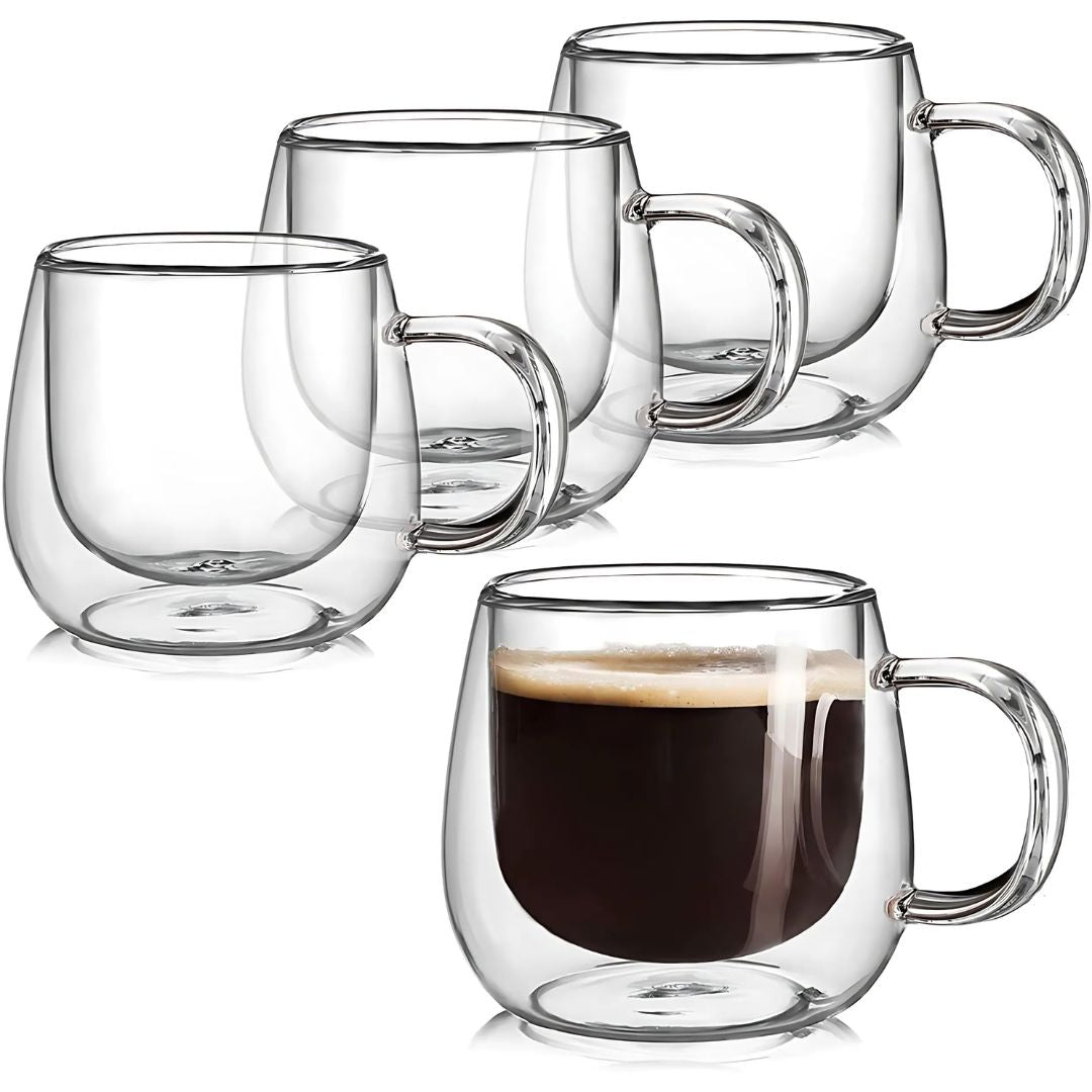 Glass with Double-Walled Mugs with Insulation for Hot and Cold Drinks