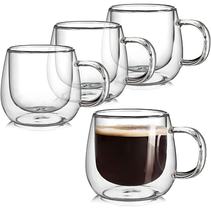Glass with Double-Walled Mugs with Insulation for Hot and Cold Drinks